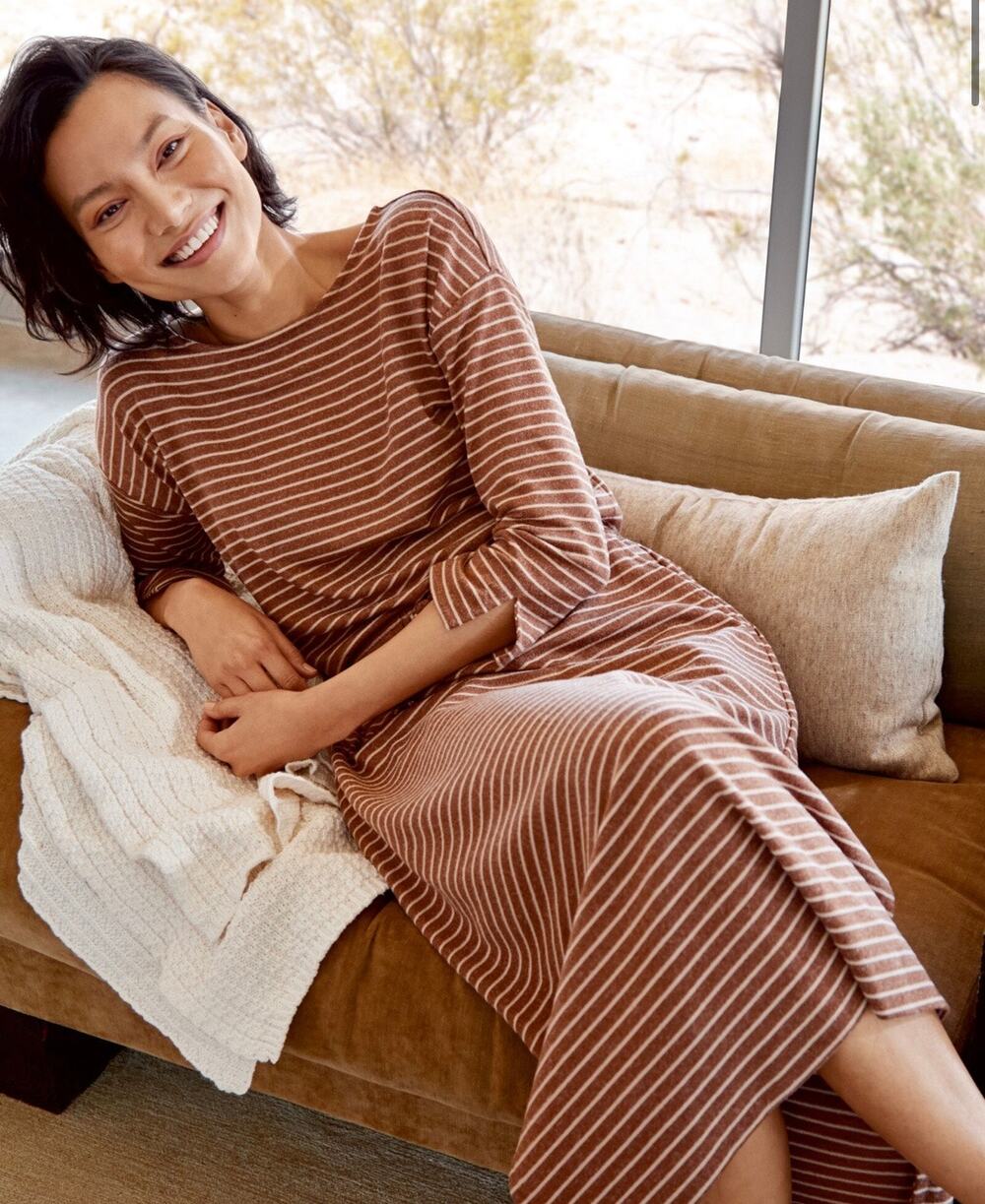 Haven Well Within Marled Knit Tie Waist Midi Dress Size M Brown Comfort‎ Lounge